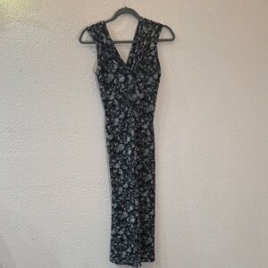 Isabel de Pedro Black and Gray Floral V-Neck Maxi Dress